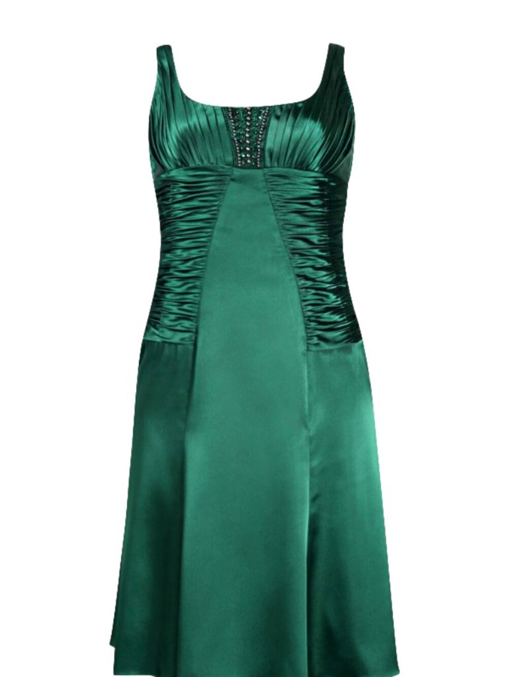Adrianna Papell Square Neckline Ruched Bodice Satin A-Line Dress